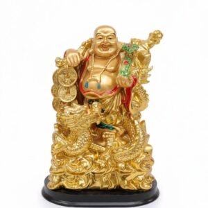 Golden Laughing Buddha on Dragon Prosperity Figurine