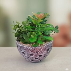 Luxe Botanical Faux Succulent Arrangement in Textured Stone Bowl