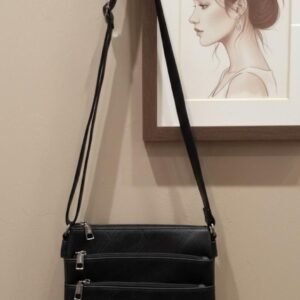 Sleek Multi-Pocket Crossbody Bag – Midnight Black