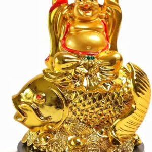 Golden Laughing Buddha on Prosperity Carp Figurine
