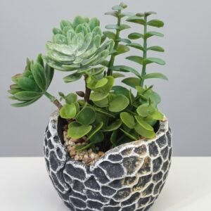 Rustic Stone-Textured Artificial Succulent Arrangement