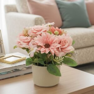 Elegant Ever-Bloom Floral Arrangement in Ribbed Ceramic Pot