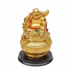 Golden Laughing Buddha on Treasure Bag