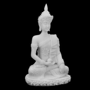Serene Meditating Buddha Figurine –Off-White Textured Stone Finish
