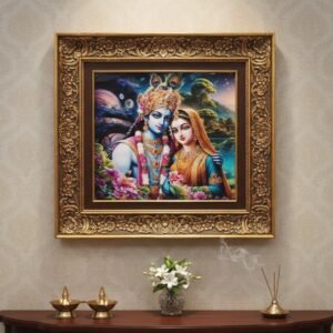 Radha Krishna Divine Love – Premium Framed Metallic Art