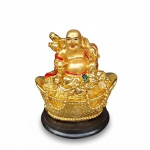 Golden Prosperity Laughing Buddha on Wealth Basin