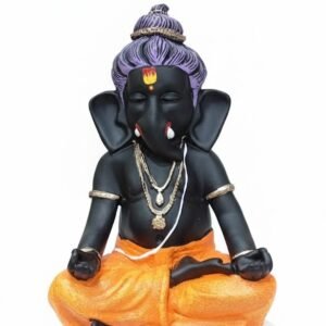 Meditative Ganesha Idol Matte Black & Saffron