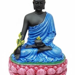 Meditating Medicine Buddha Statue -Celestial Blue, Jade Green, and Antique Gold