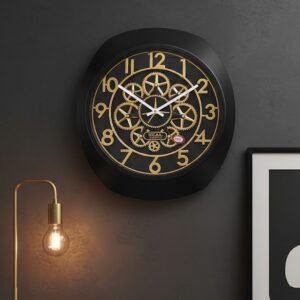 Vintage Industrial Gear Wall Clock – Gold & Matte Black