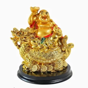 Golden Laughing Buddha on Dragon Tortoise