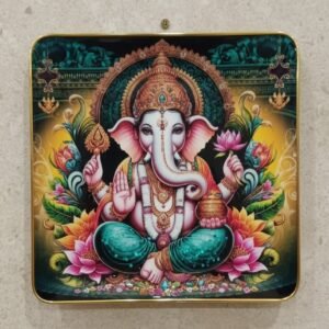 Divine Ganesha Metallic Wall Art – Vibrant Lotus Edition