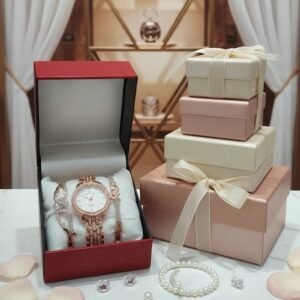 Elegant Rose Gold Watch & Bracelet Gift Set