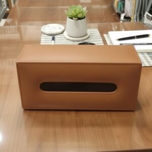 Elegant Faux Leather Tissue Box Cover – Tan