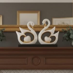 Eternal Love Ceramic Swan Duo – White & Gold