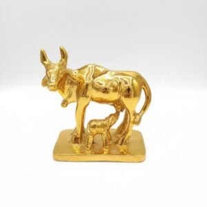 Kamdhenu Cow and Calf Figurine – Golden Finish