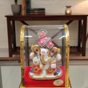 Handcrafted Decorative Ganesha Idol in Premium Gold-Toned Display Case