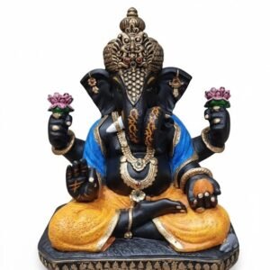 Divine Black & Gold Ganesha Idol – Royal Blue & Saffron Edition