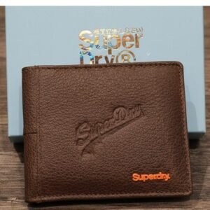 Superdry Men’s Vintage Textured Leather Bifold Wallet – Dark Brown
