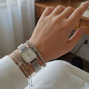 Elegant Silver-Tone Watch & Bracelet Gift Set – 3-Piece Collection