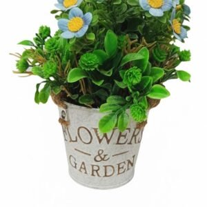 Vintage-Style Mini Artificial Floral Arrangement in Rustic Tin Pot