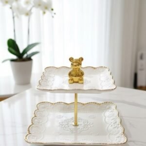 Elegant Bear-Topped 2-Tier Serving Tray
