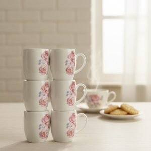 Elegant Rose Bloom Coffee & Tea Mug Set (6-Piece)
