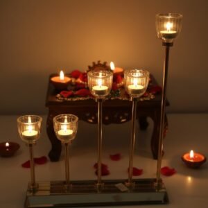 Modern 5-Arm Crystal & Gold Candelabra