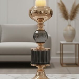 The Regency Crystal & Gold Hurricane Candle Holder