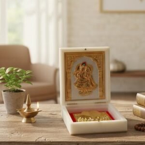 Radha Krishna Gold-Plated Charan Paduka in Marble-Finish Box