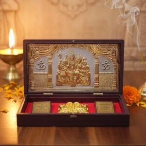 Shiv Parivar & Mahamrityunjaya Mantra Gold-Plated Pooja Box
