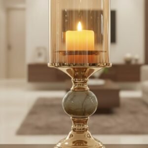 Elegant Gold & Marble Hurricane Candle Holder