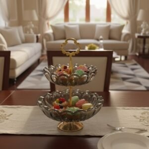 Smoky Bloom 2-Tier Glass Serving Stand