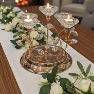 Crystal Blossom 5-Cup Gold Candelabra