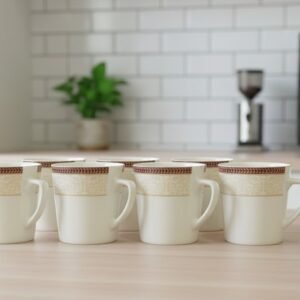 Elegant Cream & Gold 6-Piece Coffee Mug Set
