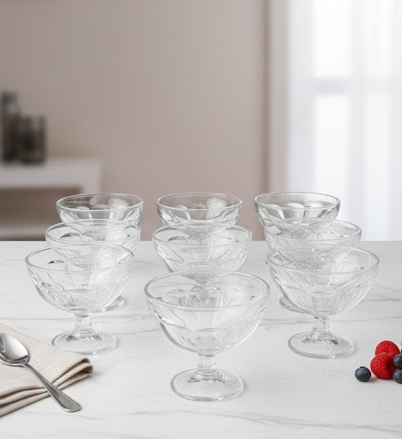 Elegant Scalloped Glass Dessert Footed Bowl