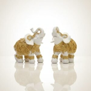 Elegant White & Gold Trunk-Up Elephant Set
