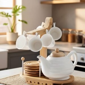 Nordic Elegance Bamboo & Ceramic Tea Set