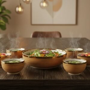 Elegant Wood-Grain Ceramic Serving Set (7 Pieces)