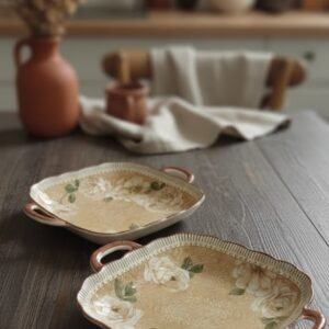 Royale Elegance: Vintage Rose Twin Serving Platter Set