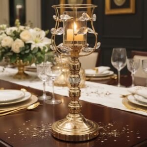 Royal Gold Crystal-Embellished Pillar Candle Holder / Centerpiece