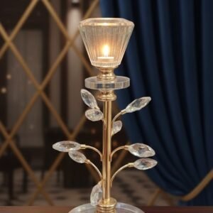Crystal & Gold Floral Taper Candle Holder
