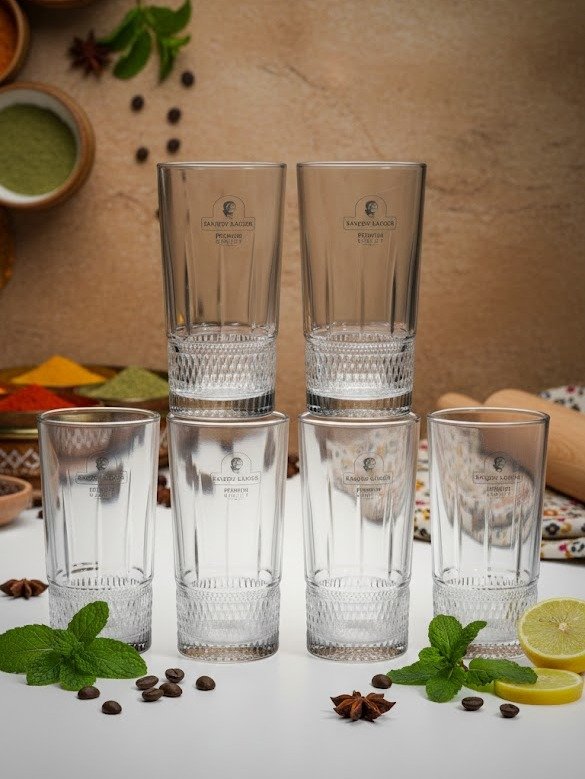 Sanjeev Kapoor Premium Crystal-Cut Highball Glasses (Set of 6)