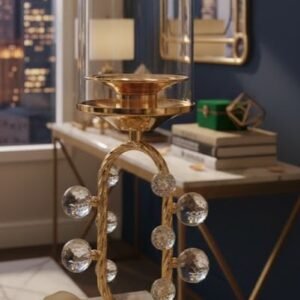 Crystal & Gold Hurricane Candle Holder