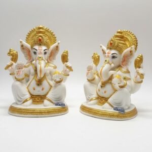 Divine White & Gold Lord Ganesha Idol