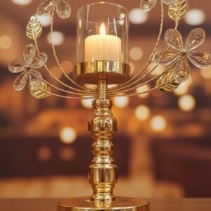 Crystal Blossom Gold Hurricane Candelabra