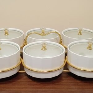 Elegant 6-Piece Ceramic Serving Bowl Set with Gold Accents