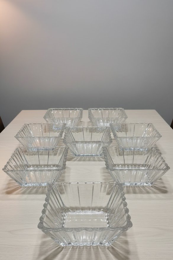 Elegant Fluted Crystal-Style Square Serving Bowl
