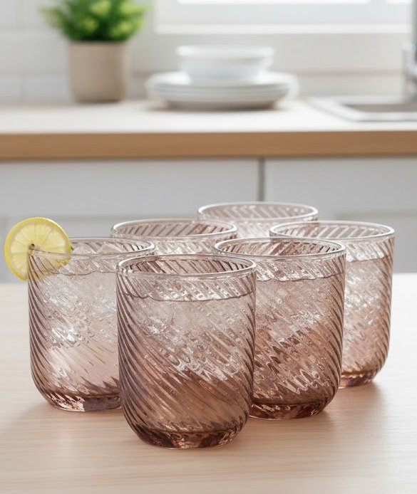 Smoky Mauve Ribbed Glass  Set