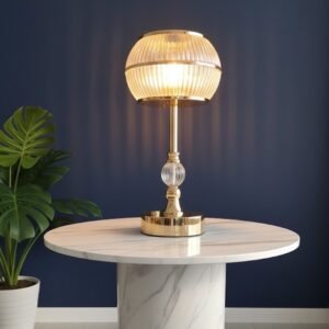 Aurelia Ribbed Crystal & Gold Table Lamp – Luxe Art Deco Edition