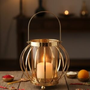Elegant Gold Cage Glass Lantern
